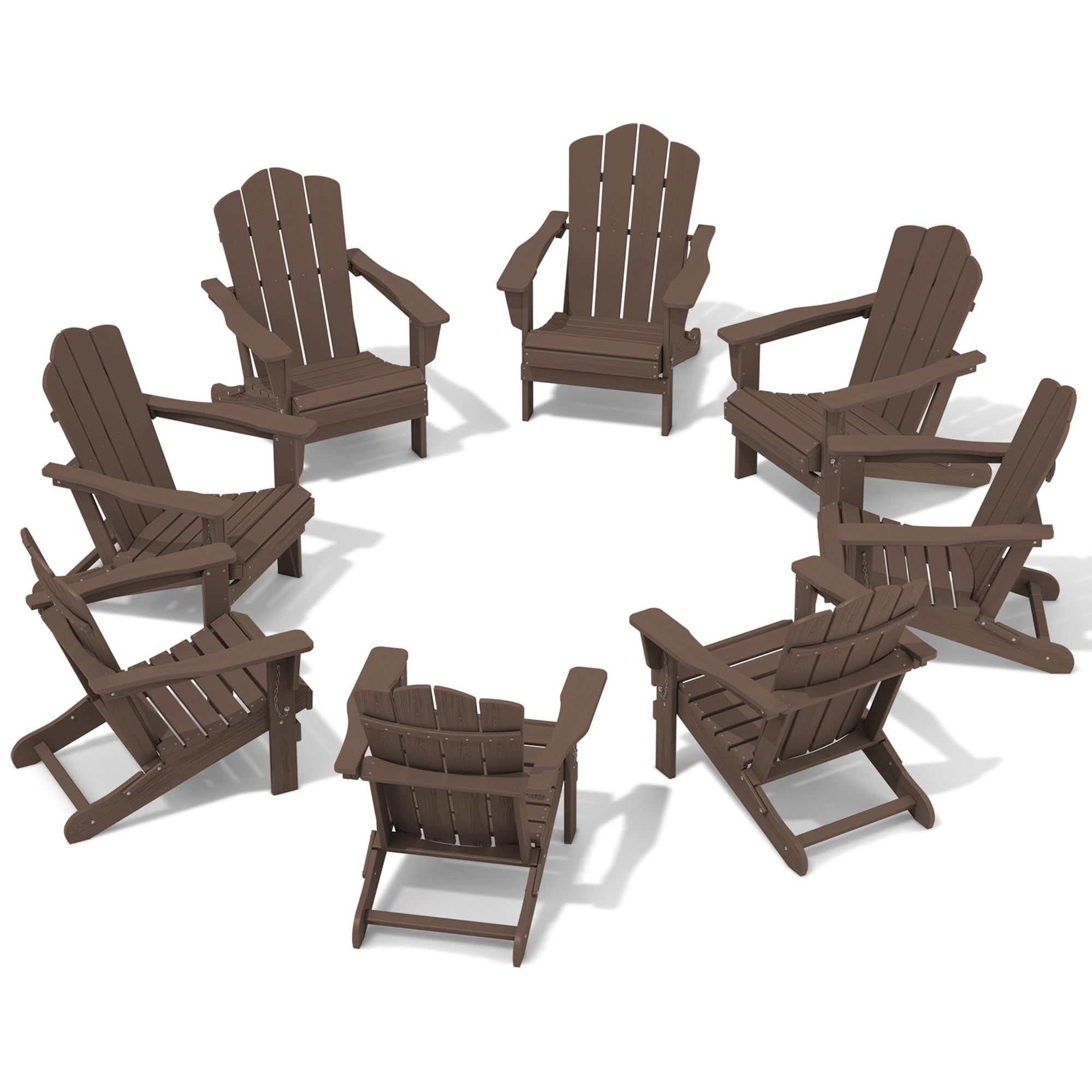 Kingyes Folding Adirondack Chair Set Of 8, Hdpe All-Weather Folding Adirondack Chair, Brown
